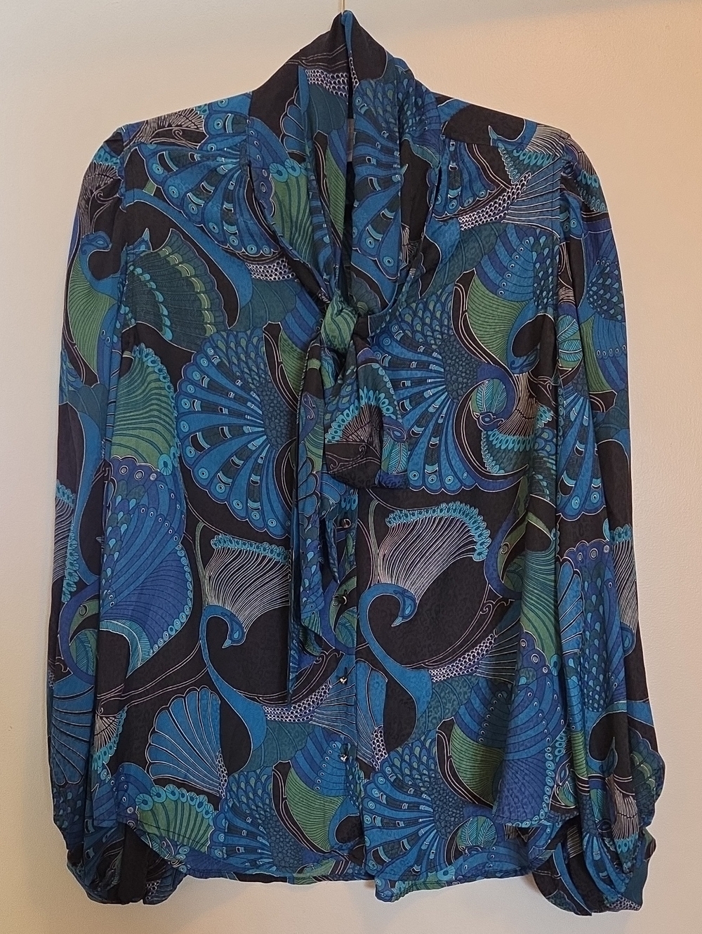 Chico's Peacock Blue and Green Tie-Neck Blouse